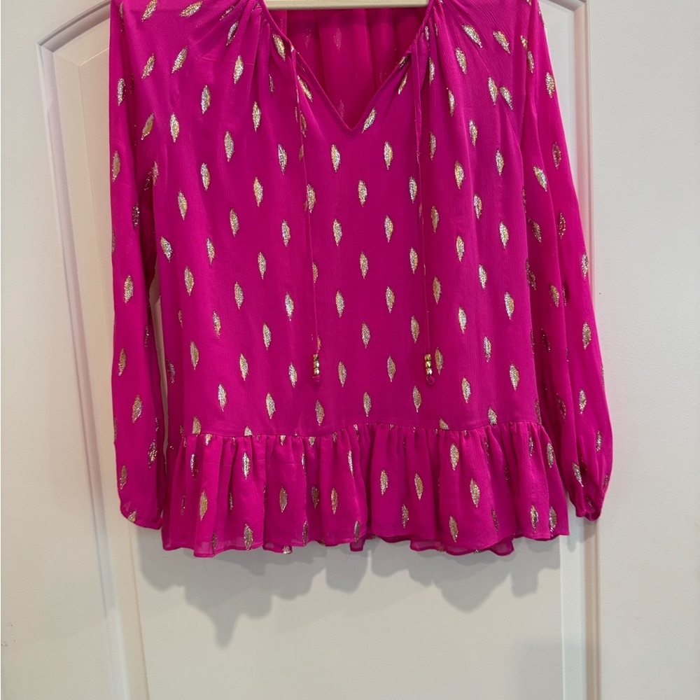 SILK Pink Lilly Pulitzer Blouse with Gold and Silver Accents